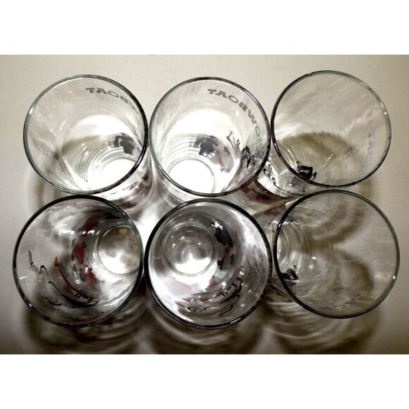 Libbey Glass set of 6 "Showboat" Tom Collins glasses red, black, and white, Vint - Picture 3 of 6